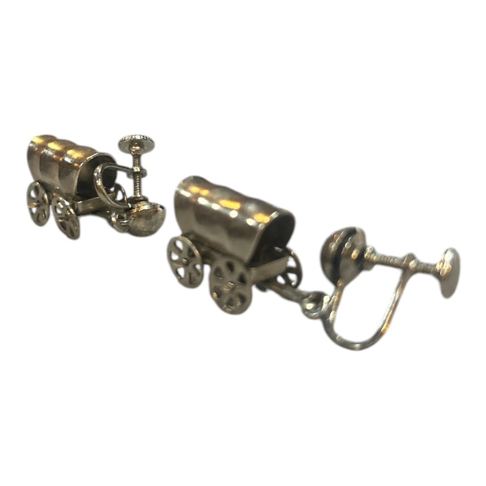 Silver and Gold Wagon Earrings - Picture 2 of 2